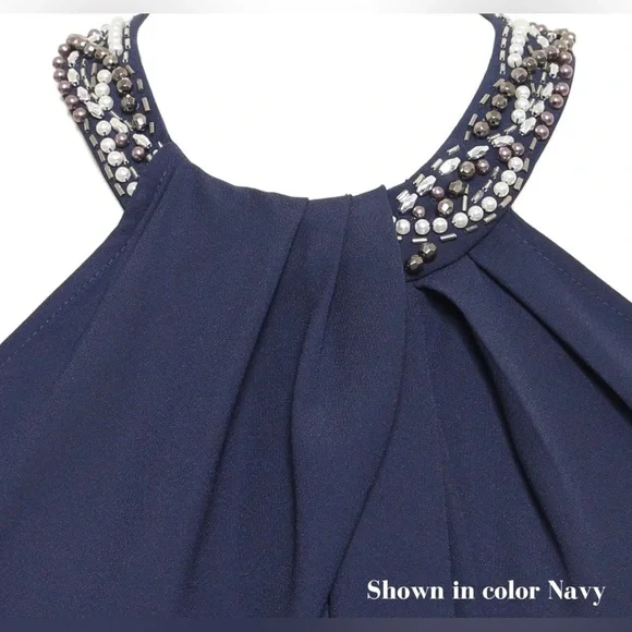 NWT S.L. Fashions Jewel Neck Halter Dress Size 14 - Picture 3 of 7